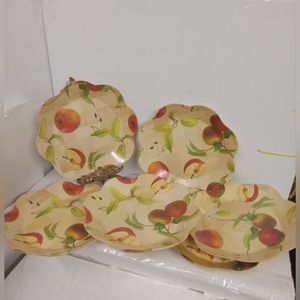 6 Bowls Pomerant Hexagon Woven Wooden Salad/ Desert Serving  Apples